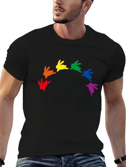 Rainbow Bunny Graphic Black T-Shirt