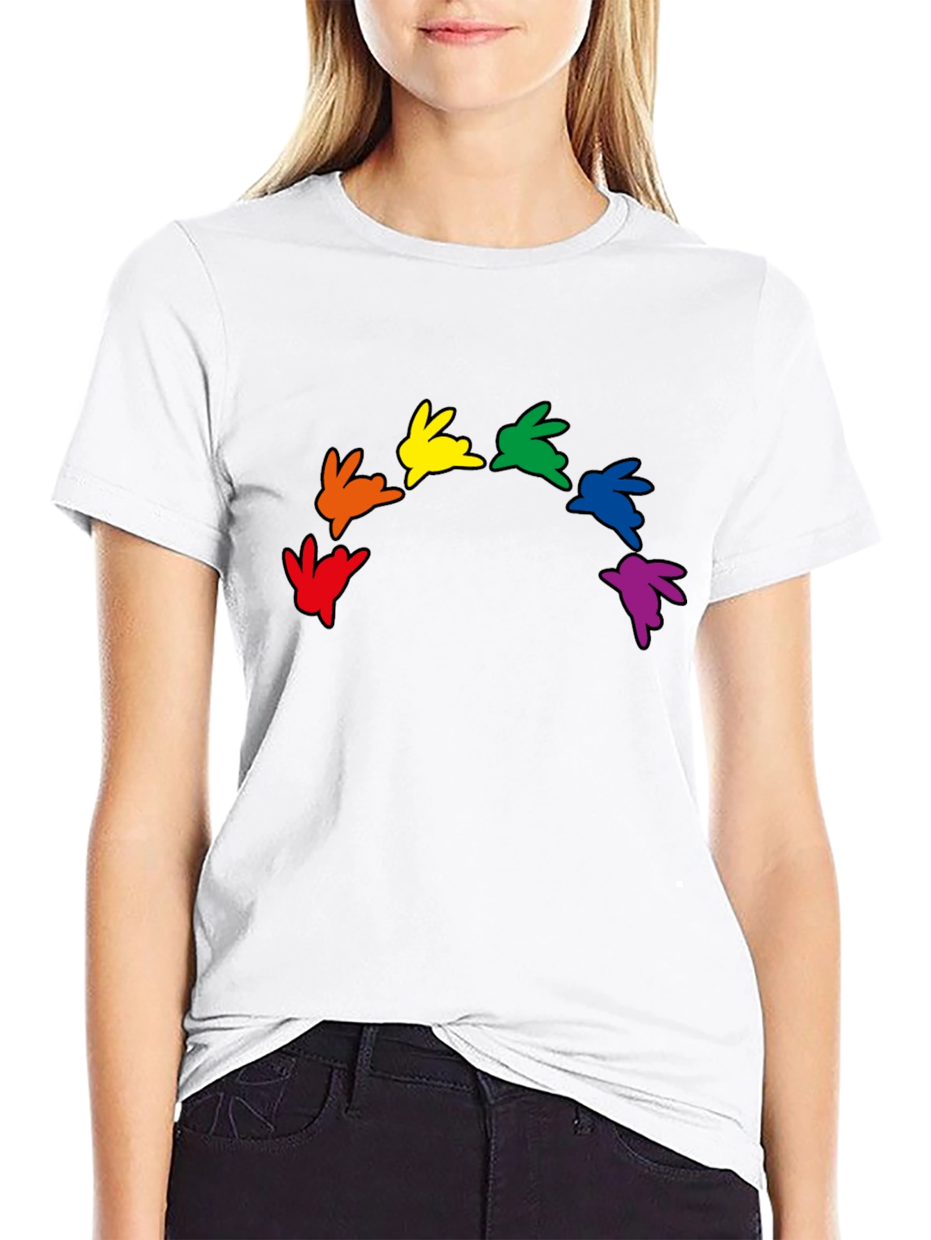 Rainbow Bunny Graphic Black T-Shirt