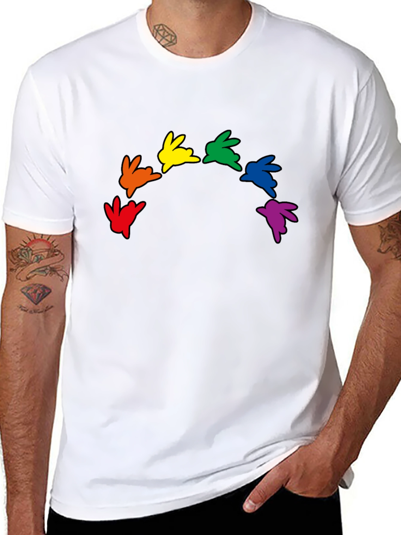 Rainbow Bunny Graphic Black T-Shirt