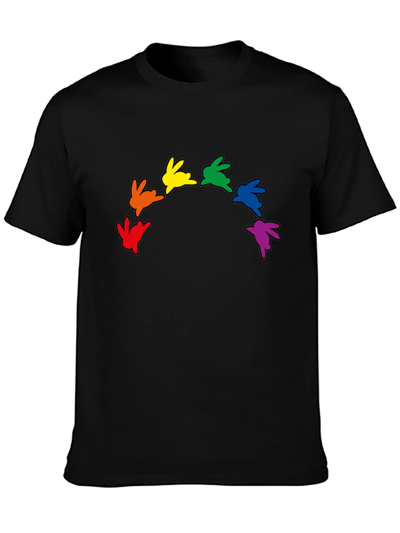 Rainbow Bunny Graphic Black T-Shirt
