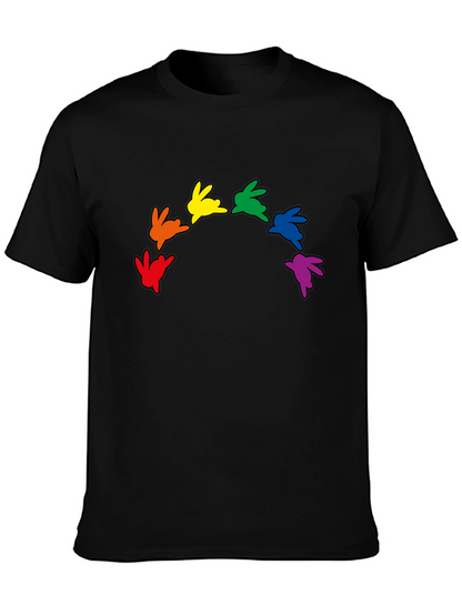 Rainbow Bunny Graphic Black T-Shirt