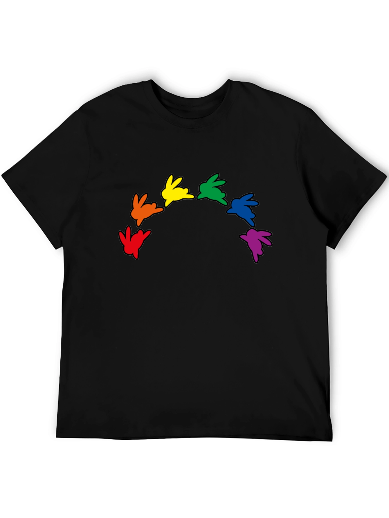 Rainbow Bunny Graphic Black T-Shirt