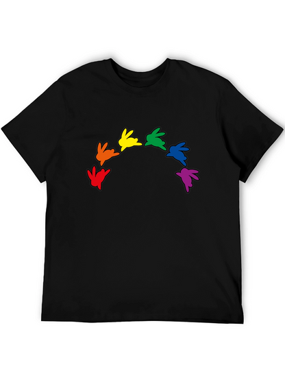 Rainbow Bunny Graphic Black T-Shirt