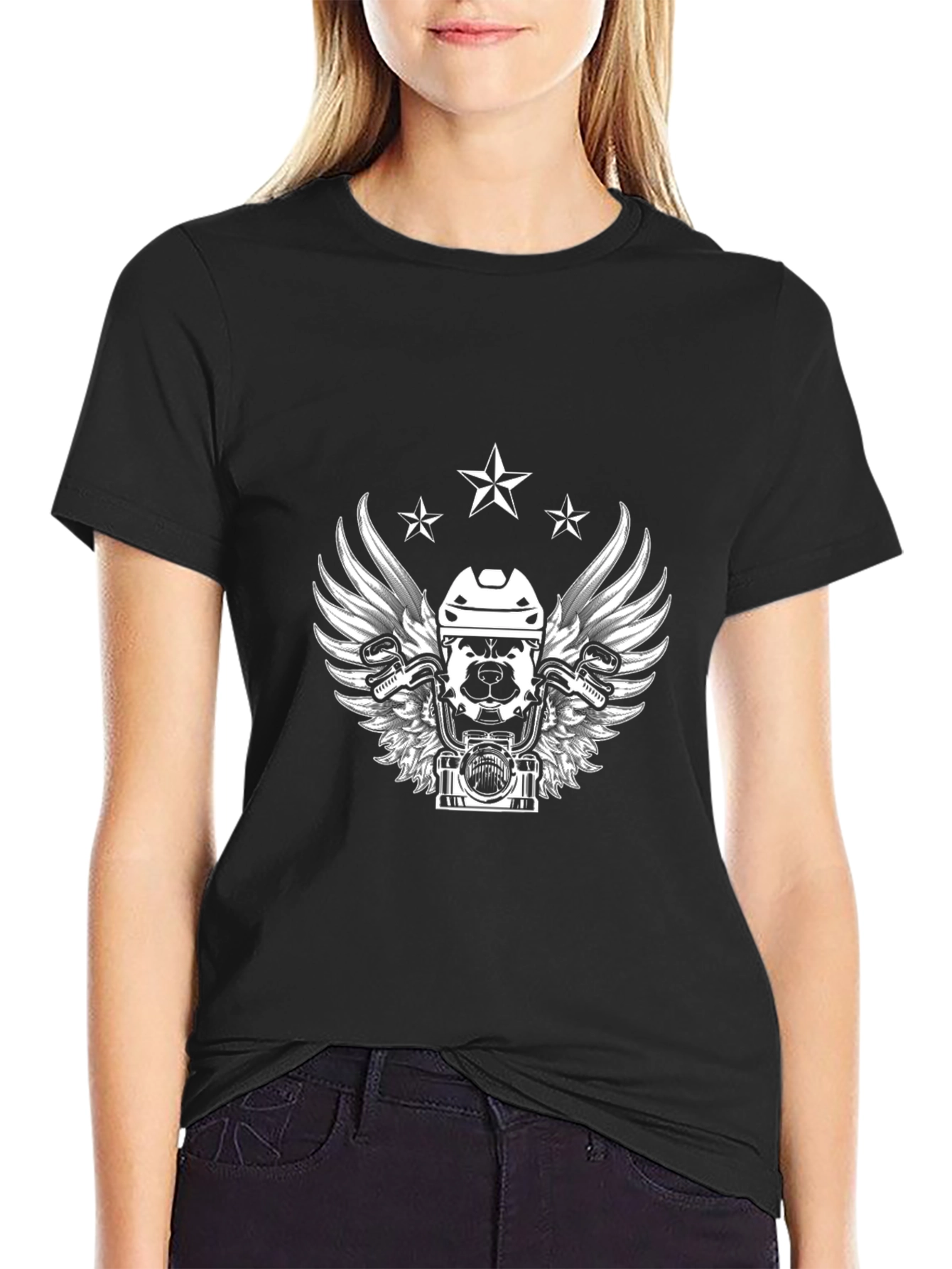 Black T-Shirt with Hockey Dog Graphic