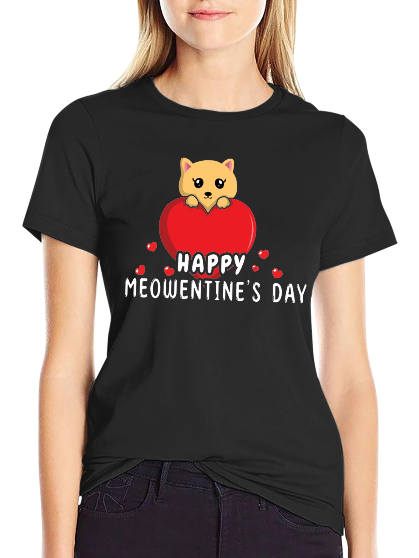 Happy Meowentines Day Black T-Shirt