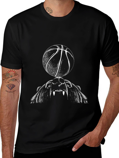 Bear and Basketball Graphic Tee - Black