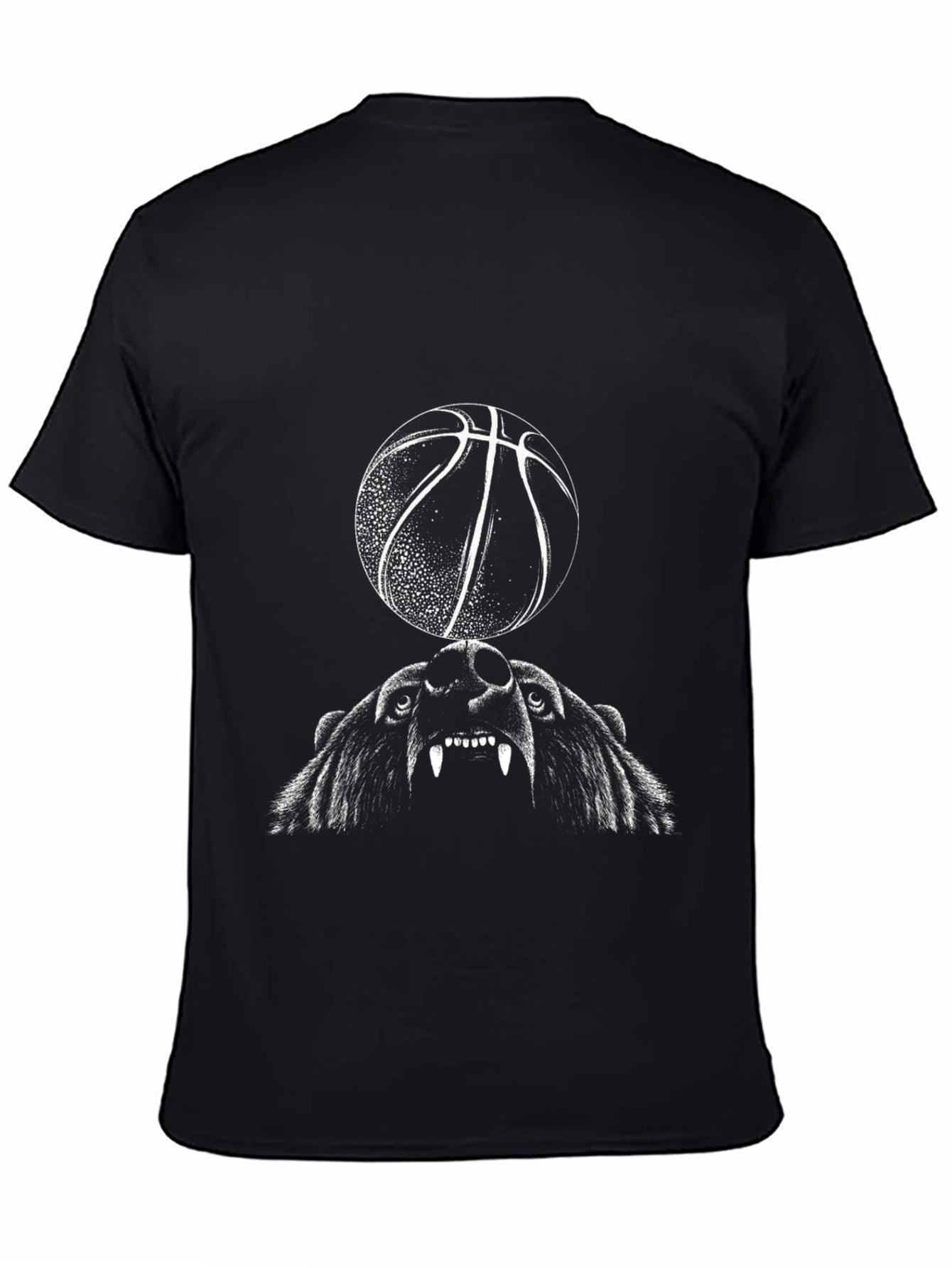 Bear and Basketball Graphic Tee - Black