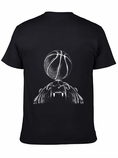 Bear and Basketball Graphic Tee - Black