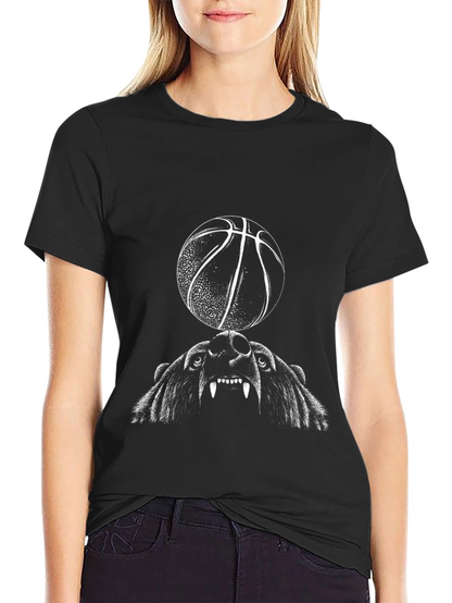 Bear and Basketball Graphic Tee - Black