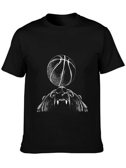 Bear and Basketball Graphic Tee - Black