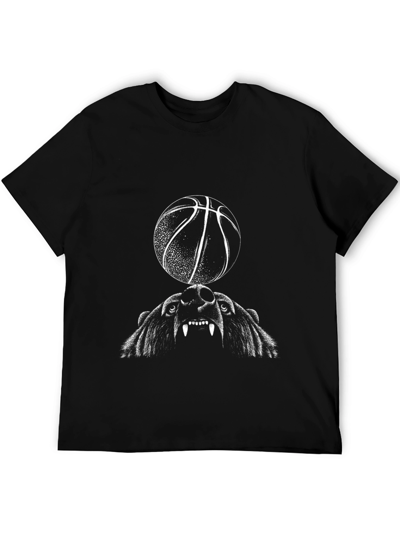 Bear and Basketball Graphic Tee - Black