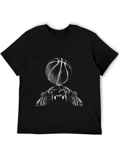 Bear and Basketball Graphic Tee - Black