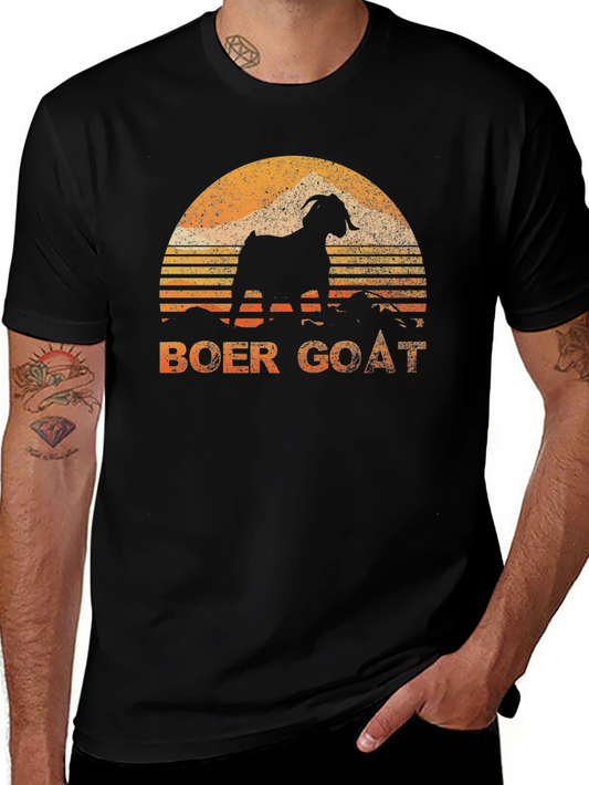 Boer Goat Sunset Graphic Tee - Black Cotton T-Shirt