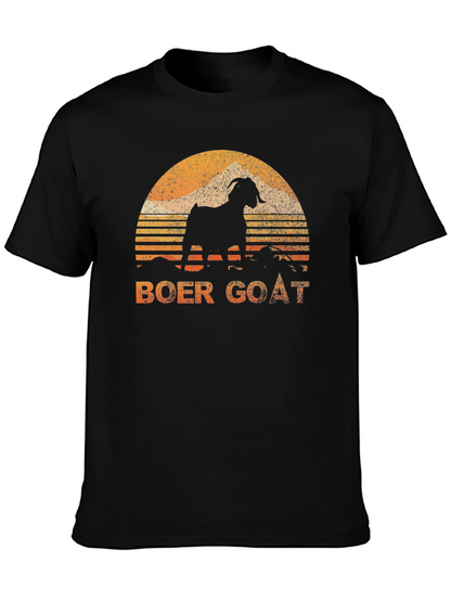 Boer Goat Sunset Graphic Tee - Black Cotton T-Shirt