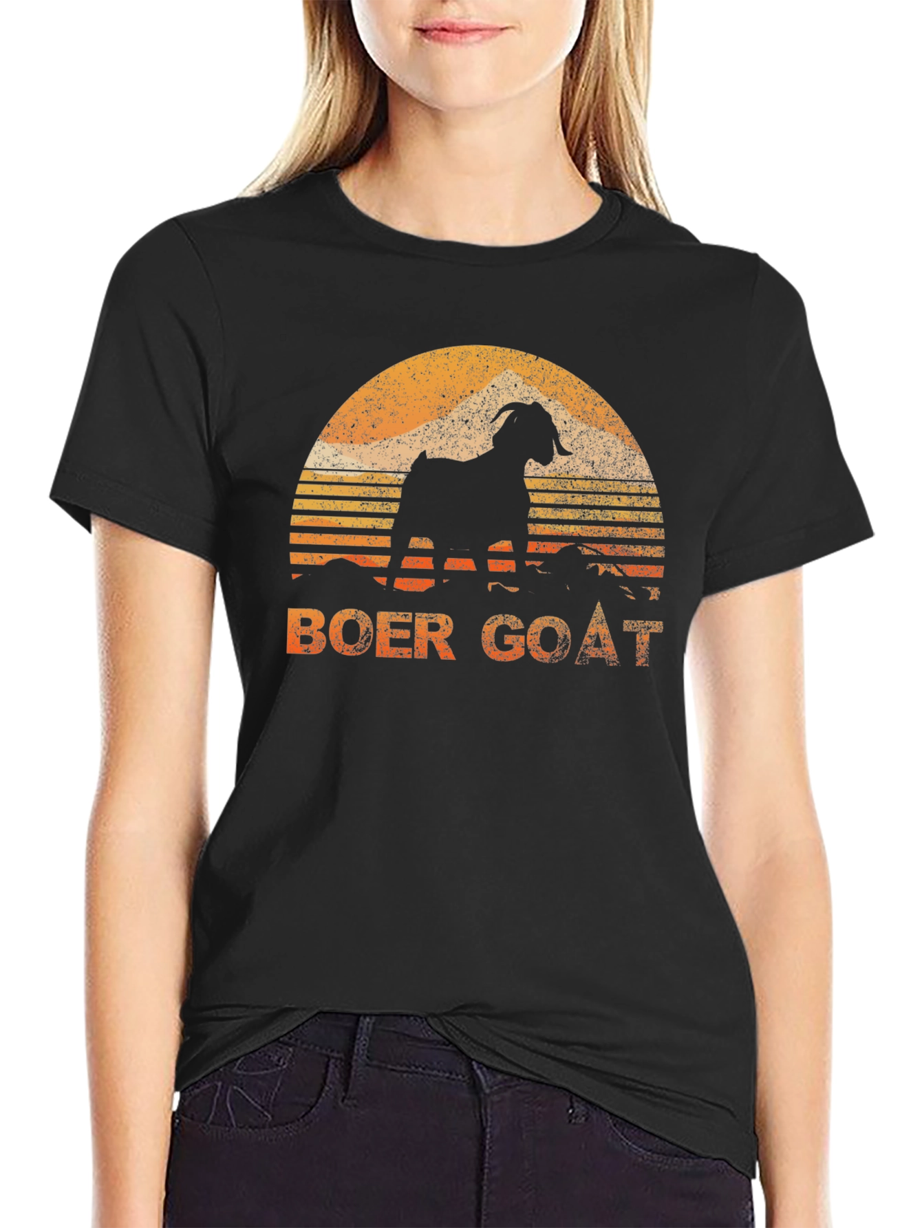 Boer Goat Sunset Graphic Tee - Black Cotton T-Shirt