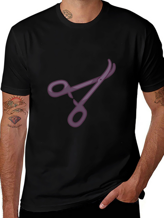 Stylish Black T-Shirt with Purple Scissors Design