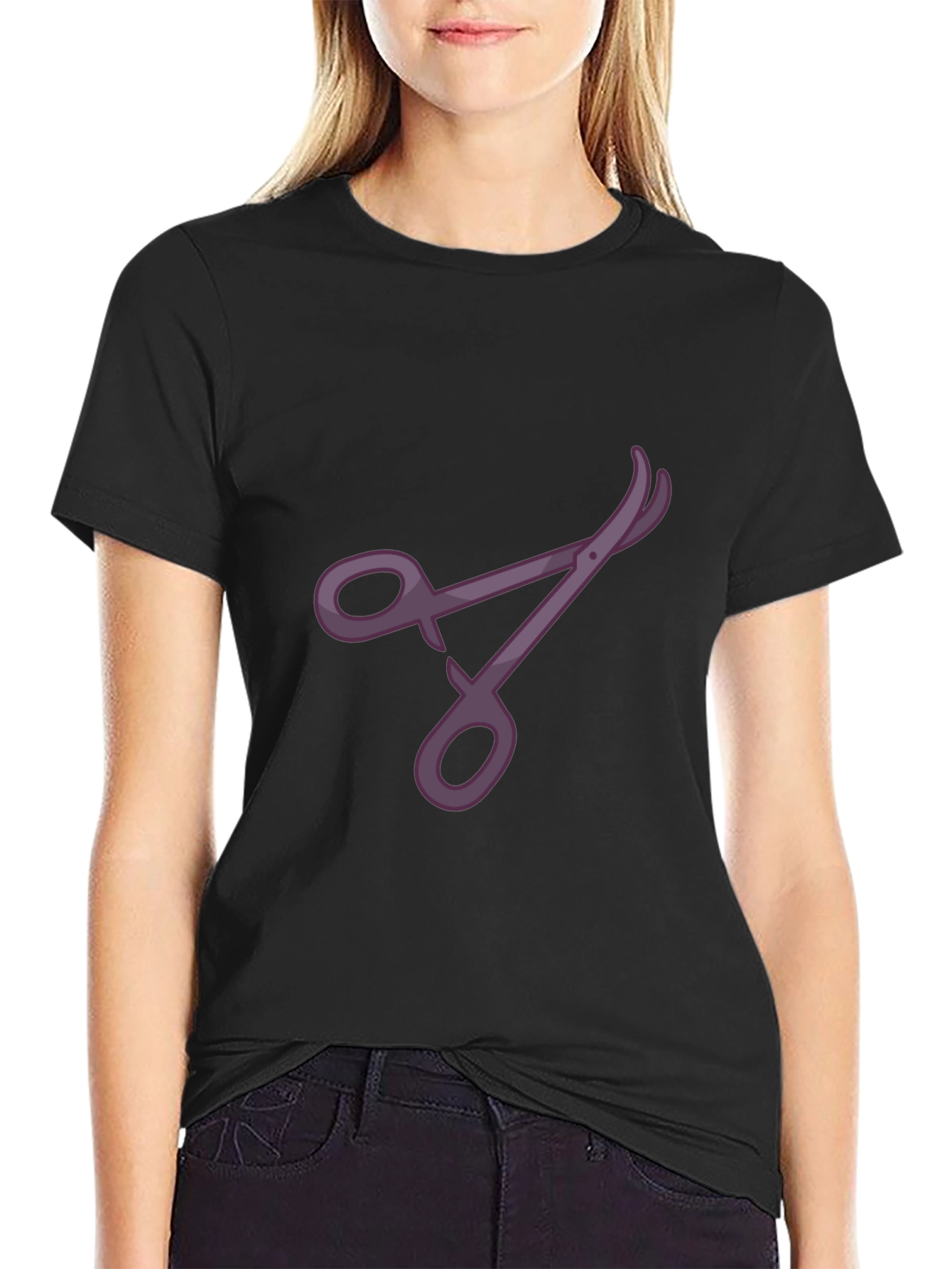 Stylish Black T-Shirt with Purple Scissors Design