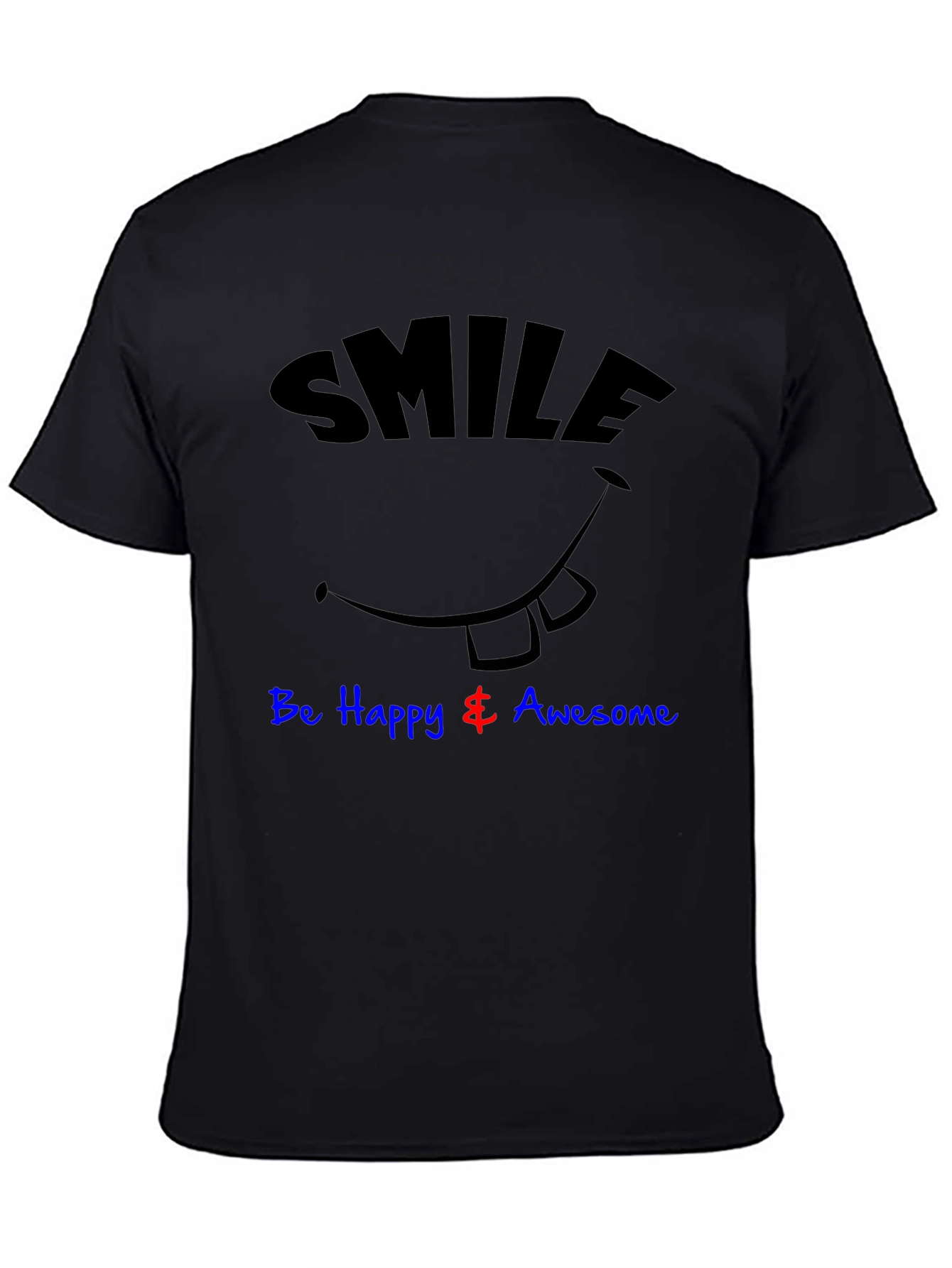 Smile Be Happy & Awesome Black Graphic T-Shirt