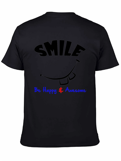 Smile Be Happy & Awesome Black Graphic T-Shirt