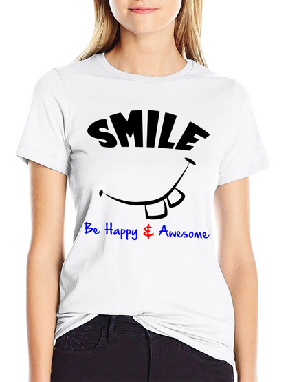 Smile Be Happy & Awesome Black Graphic T-Shirt