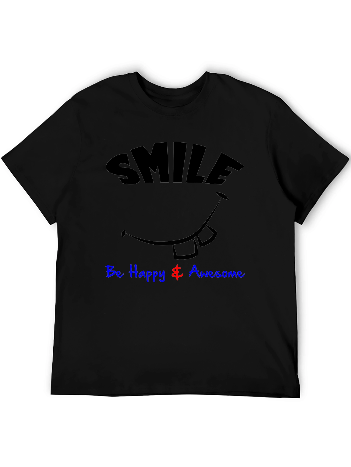 Smile Be Happy & Awesome Black Graphic T-Shirt