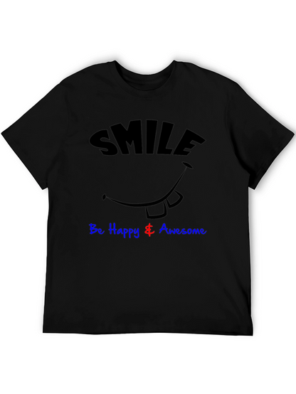 Smile Be Happy & Awesome Black Graphic T-Shirt