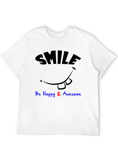 Smile Be Happy & Awesome Black Graphic T-Shirt