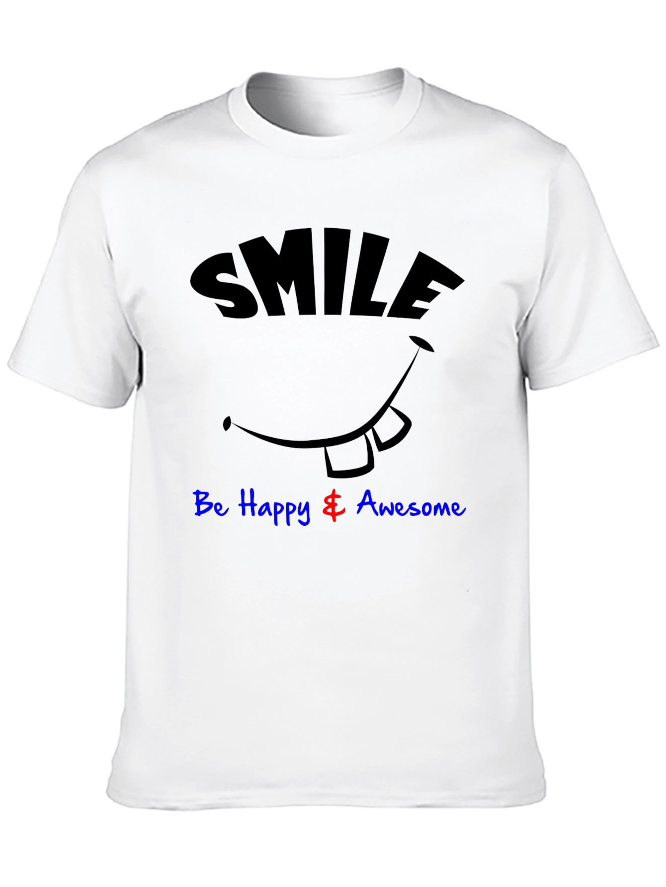 Smile Be Happy & Awesome Black Graphic T-Shirt