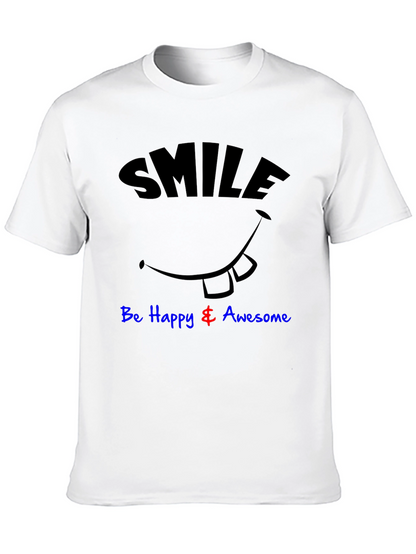 Smile Be Happy & Awesome Black Graphic T-Shirt