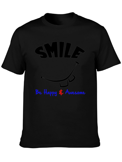 Smile Be Happy & Awesome Black Graphic T-Shirt