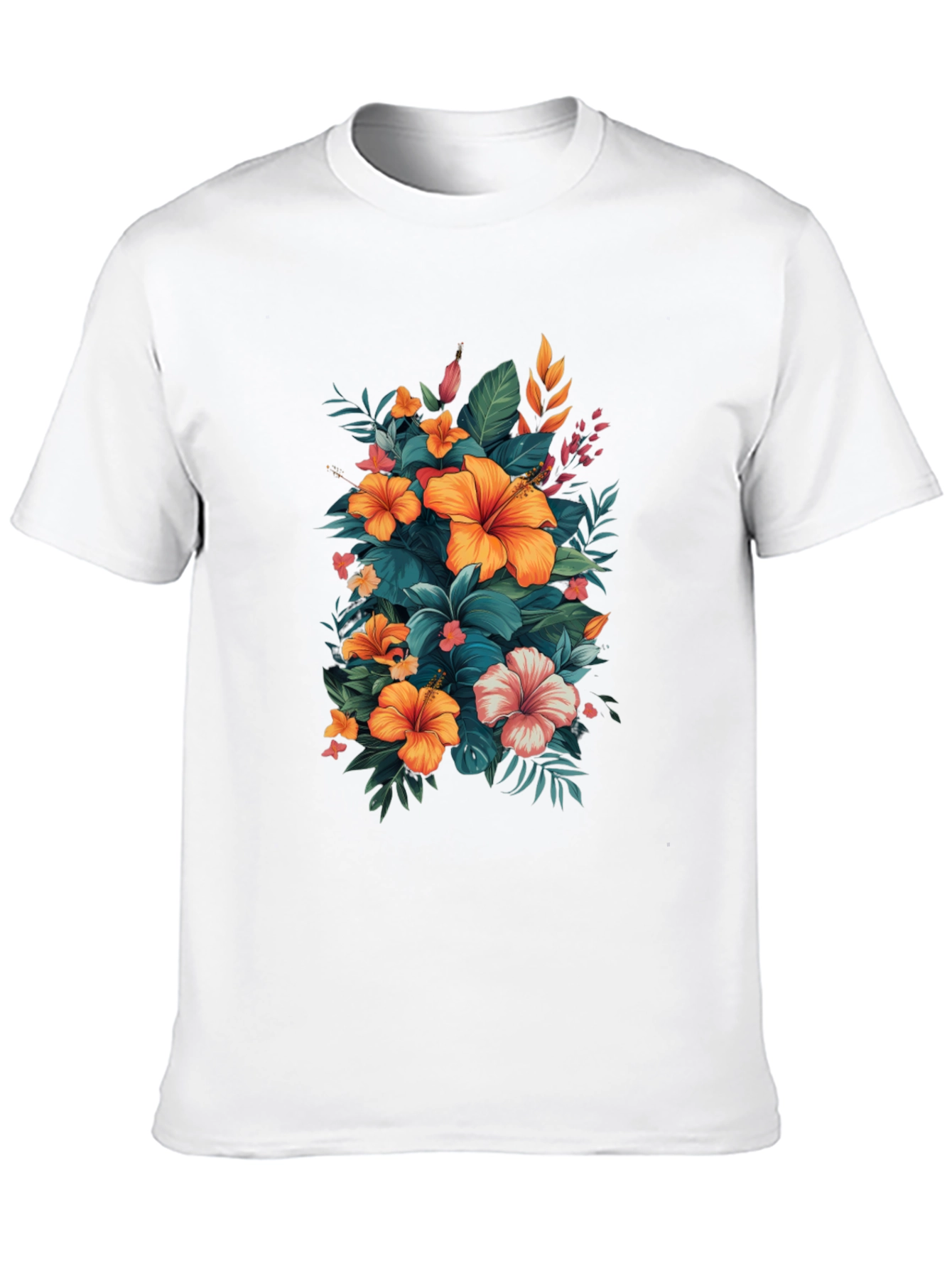 Floral Hibiscus Graphic Tee - Tropical Print