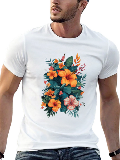 Floral Hibiscus Graphic Tee - Tropical Print