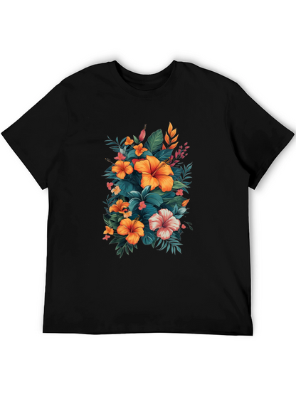Floral Hibiscus Graphic Tee - Tropical Print