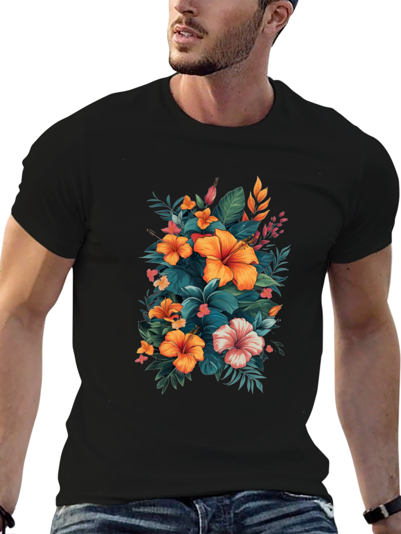 Floral Hibiscus Graphic Tee - Tropical Print