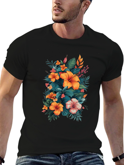 Floral Hibiscus Graphic Tee - Tropical Print