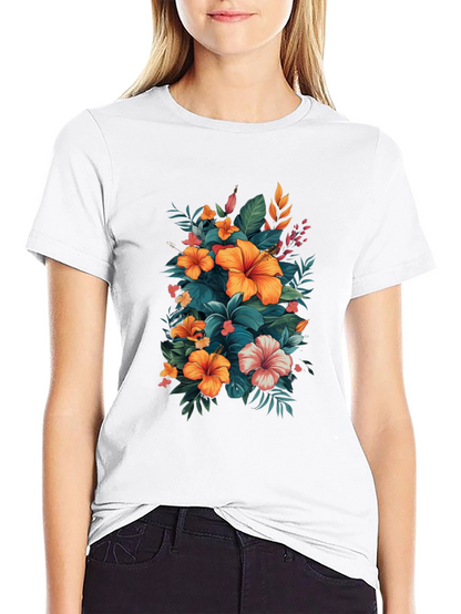 Floral Hibiscus Graphic Tee - Tropical Print