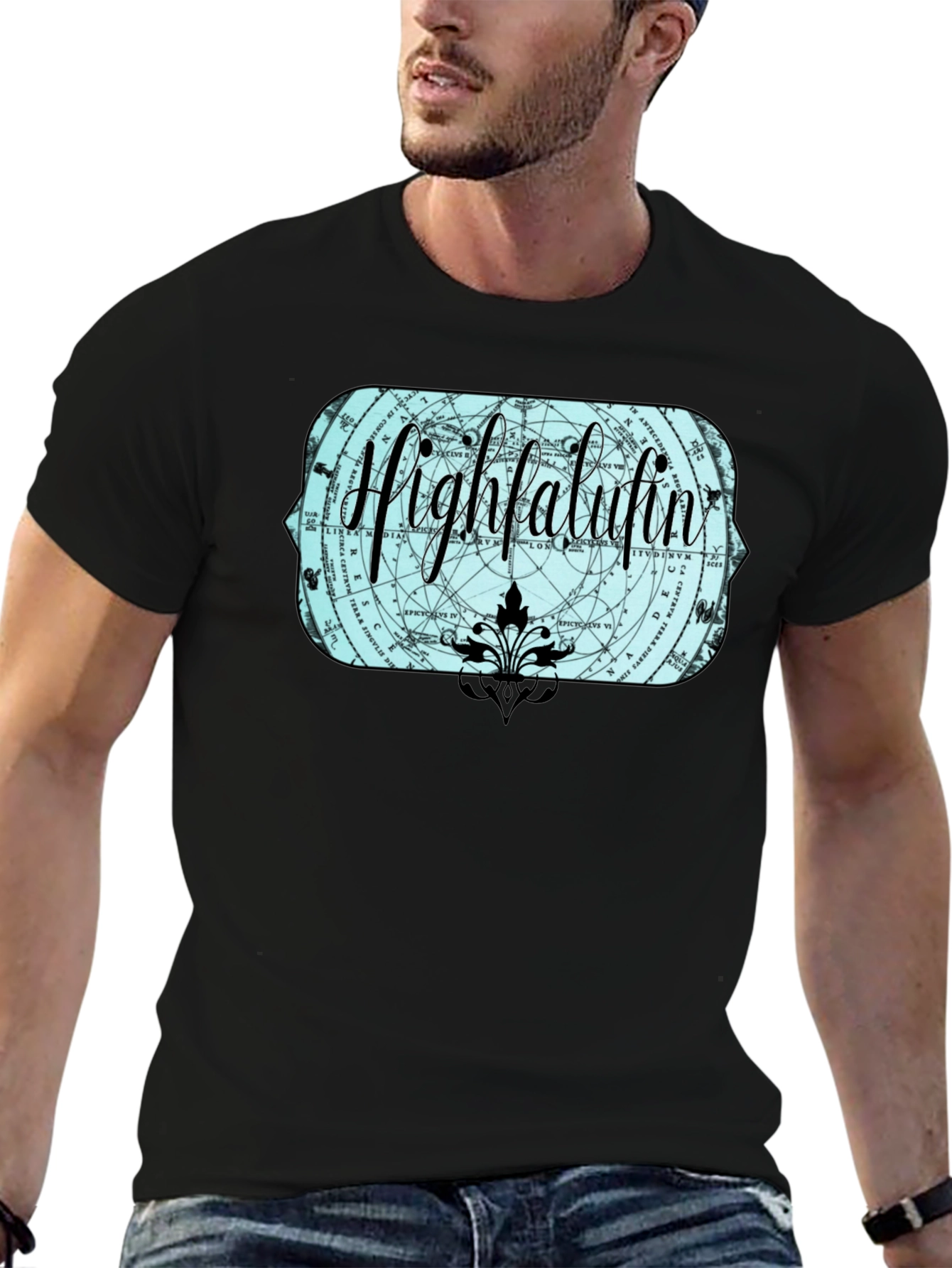 Highfalutin Graphic Print Black T-Shirt