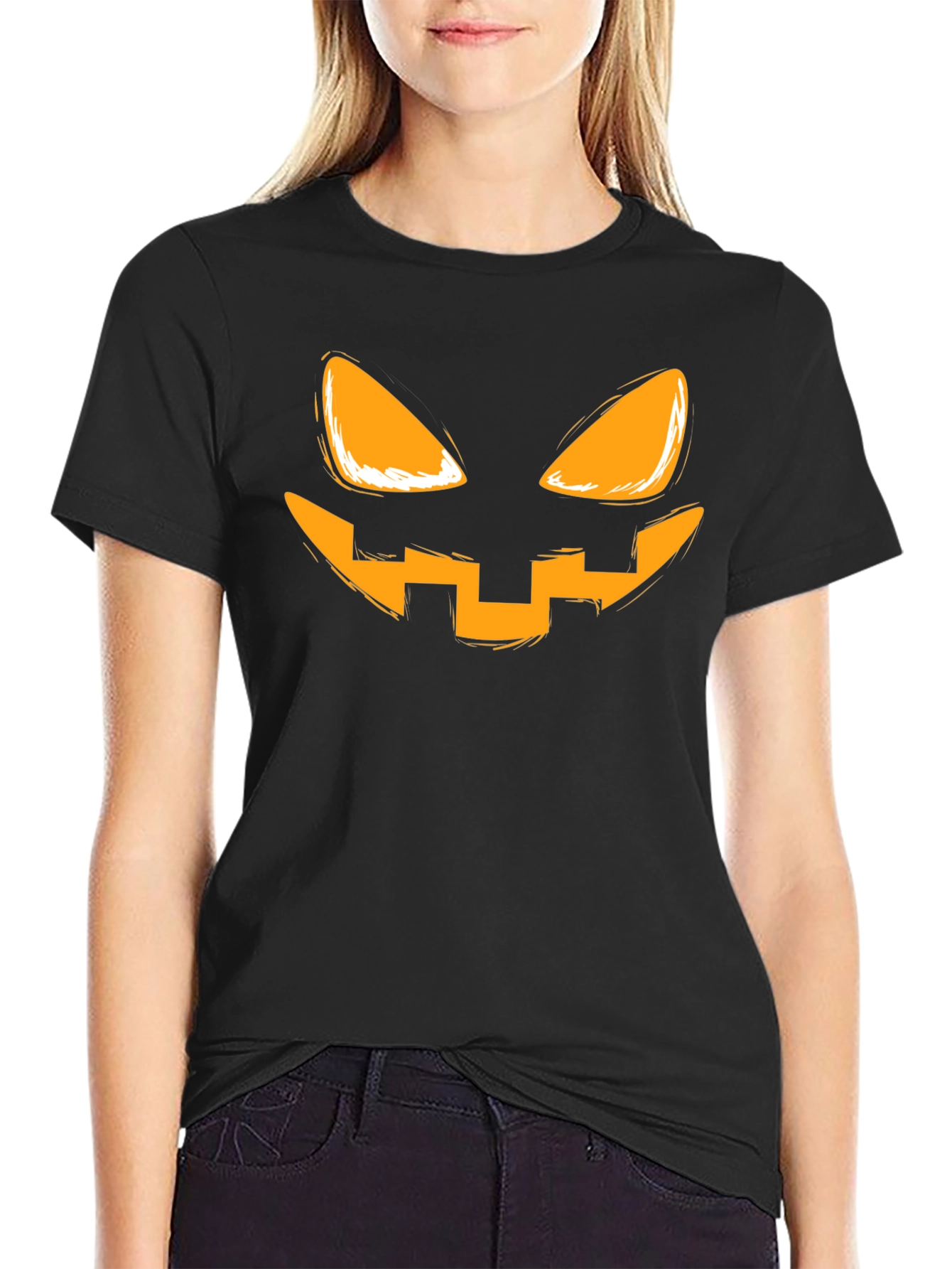 Spooky Pumpkin Face Graphic T-Shirt - Halloween Tee