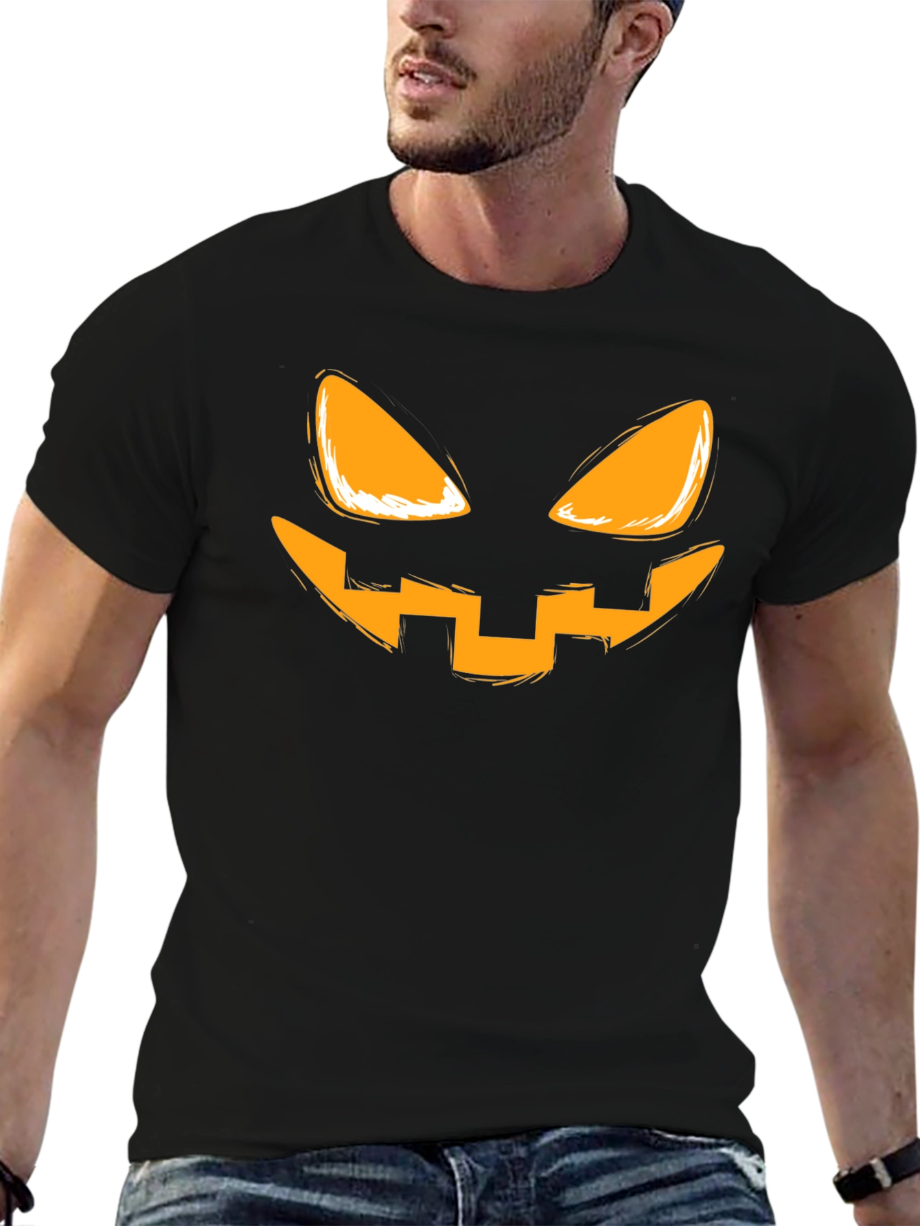 Spooky Pumpkin Face Graphic T-Shirt - Halloween Tee