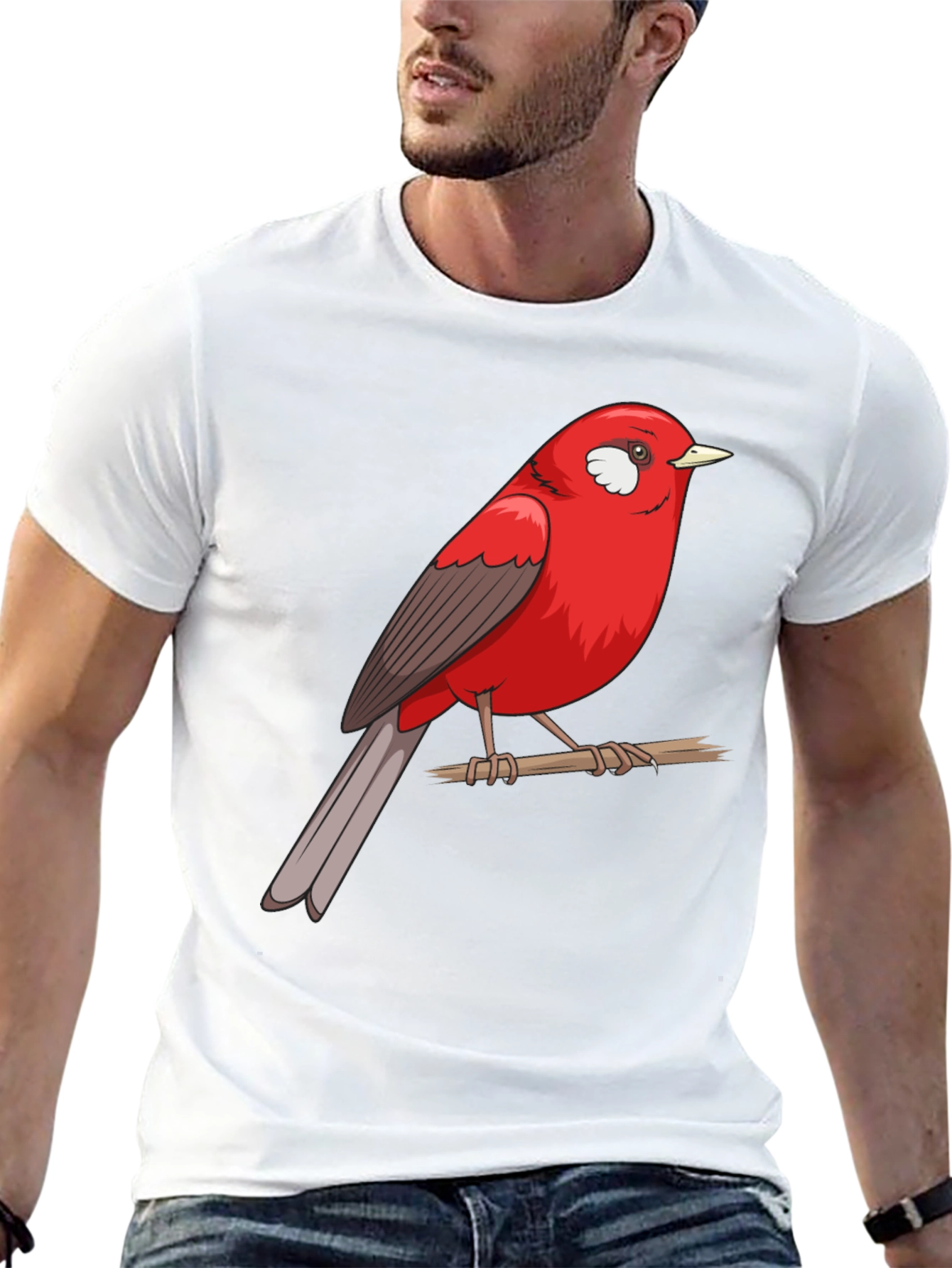 Red Bird Graphic Print T-Shirt
