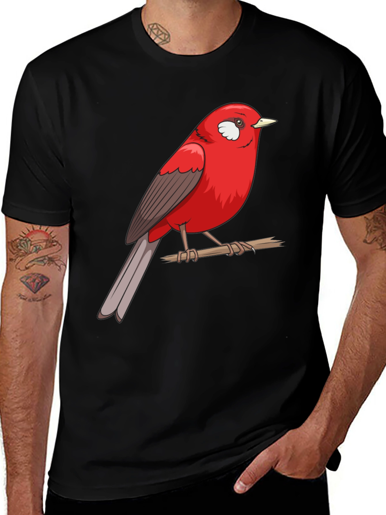 Red Bird Graphic Print T-Shirt