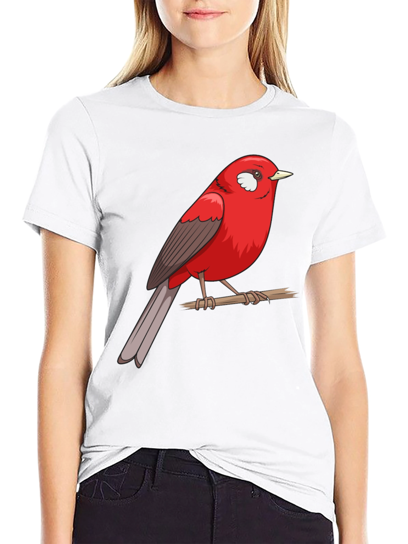 Red Bird Graphic Print T-Shirt