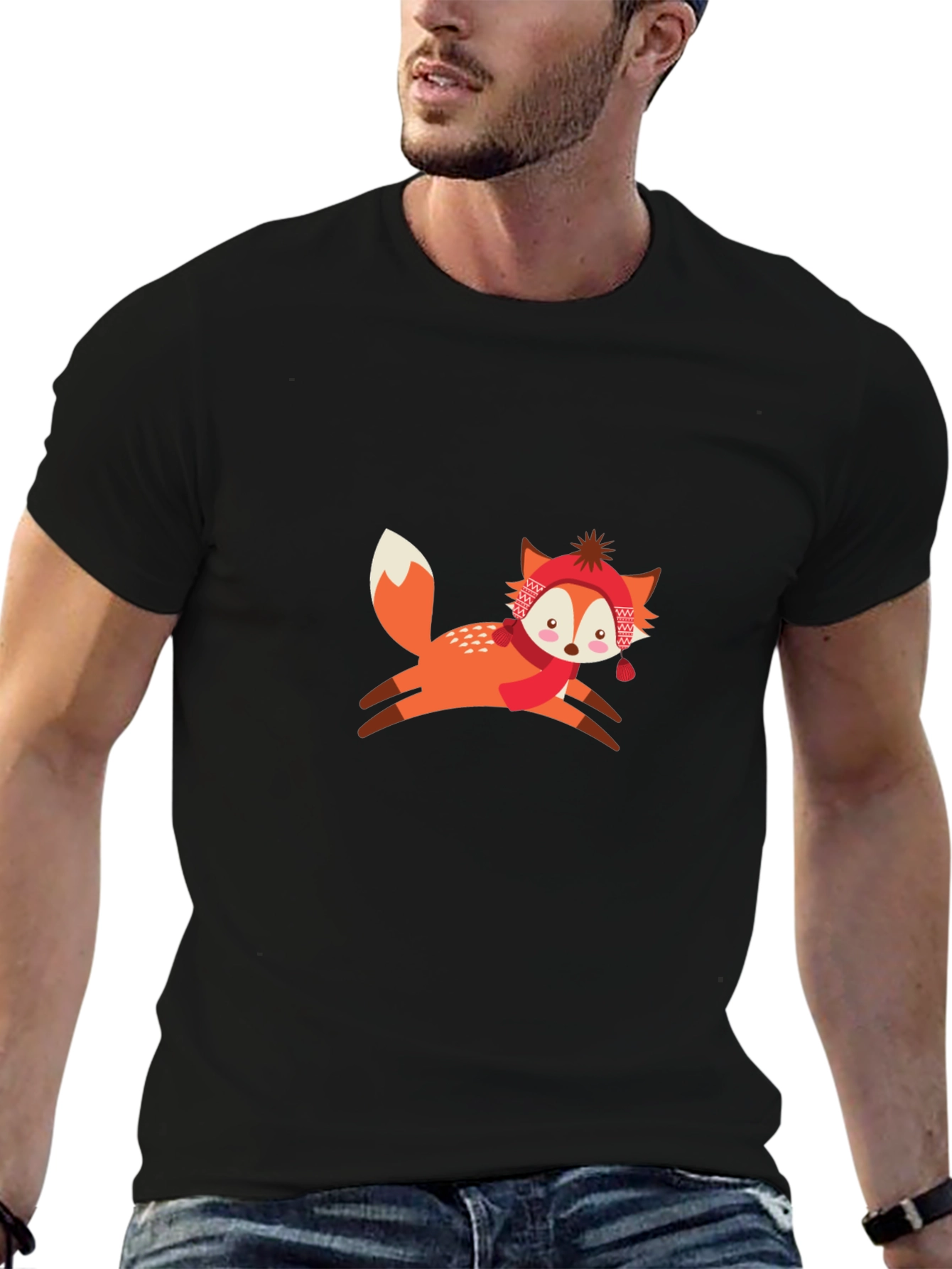 Black T-Shirt with Winter Fox Graphic