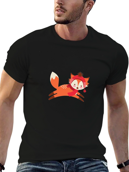 Black T-Shirt with Winter Fox Graphic