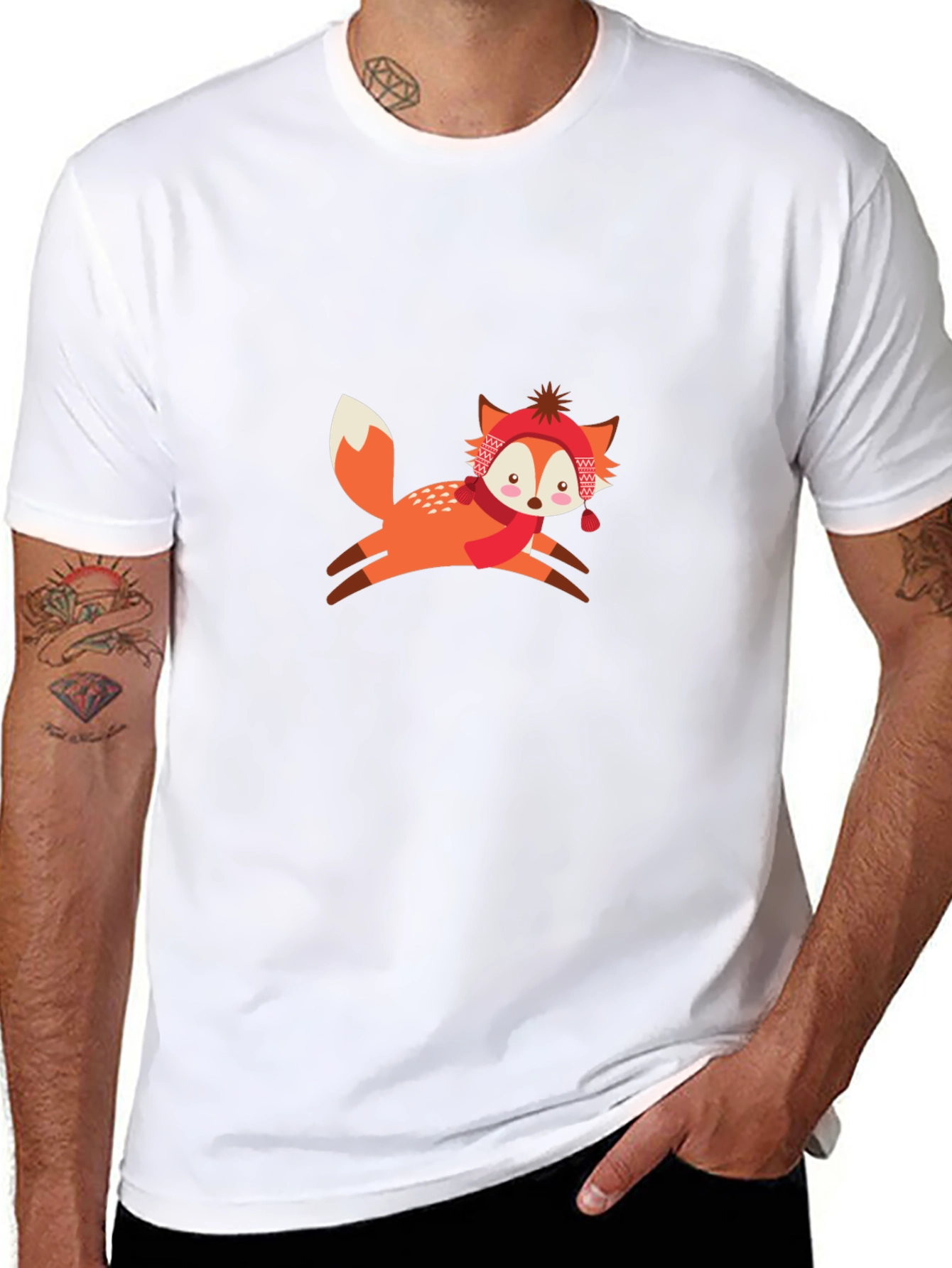 Black T-Shirt with Winter Fox Graphic