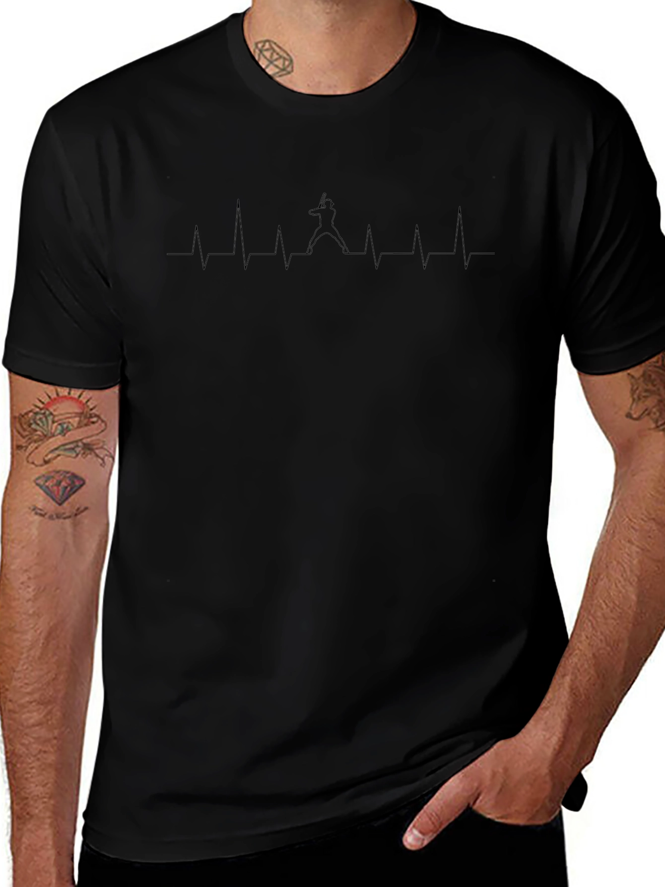 Baseball Heartbeat T-Shirt - Black