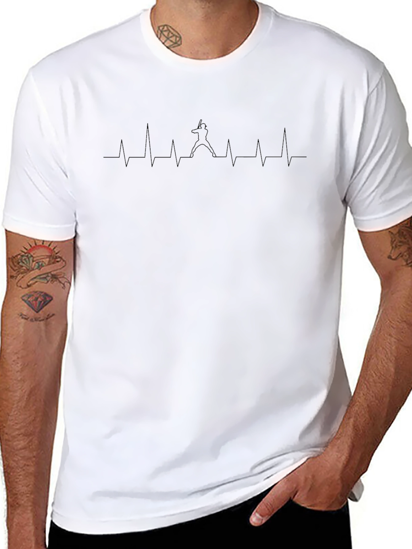 Baseball Heartbeat T-Shirt - Black