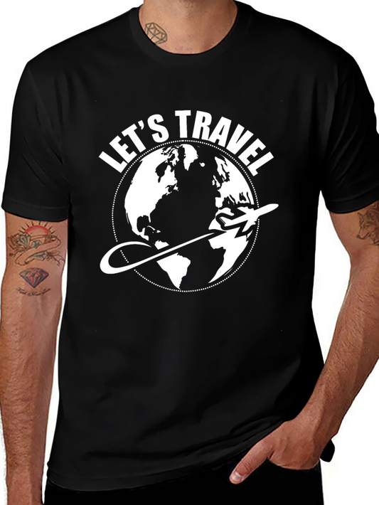 Lets Travel Graphic T-Shirt - Globe Airplane Design