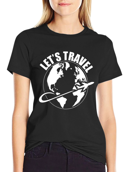 Lets Travel Graphic T-Shirt - Globe Airplane Design