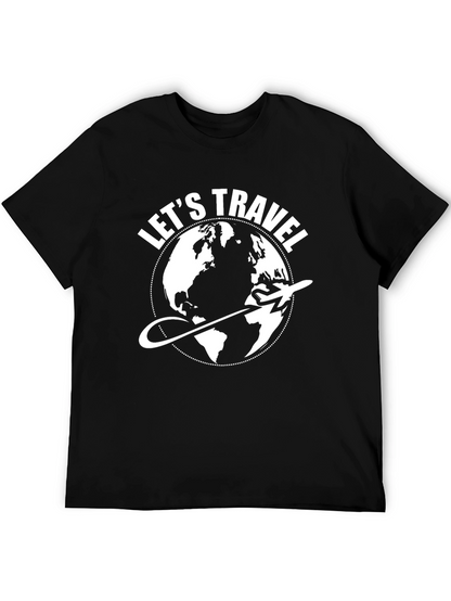 Lets Travel Graphic T-Shirt - Globe Airplane Design
